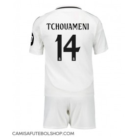 Camisa de time de futebol Real Madrid Aurelien Tchouameni #14 Replicas 1º Equipamento Infantil 2024-25 Manga Curta (+ Calças curtas)